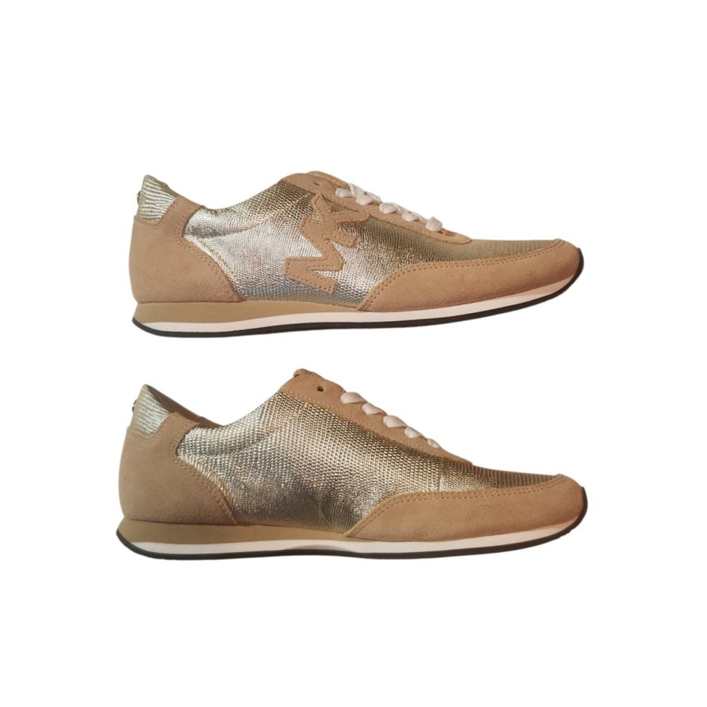Women's Michael Kors Stanton Gold Beige Trainer Sneakers Size 7.5 NEW - Picture 3 of 7